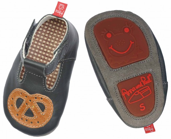 Anna und Paul Krabbelschuhe Brezl Anthrazit