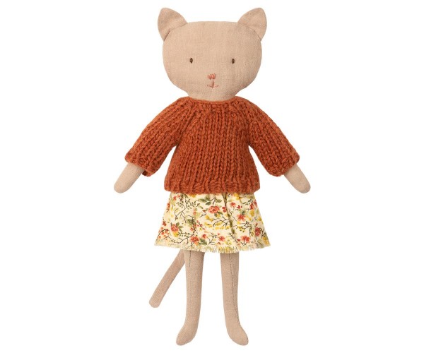 Maileg Katze sand mit Pullover und Rock