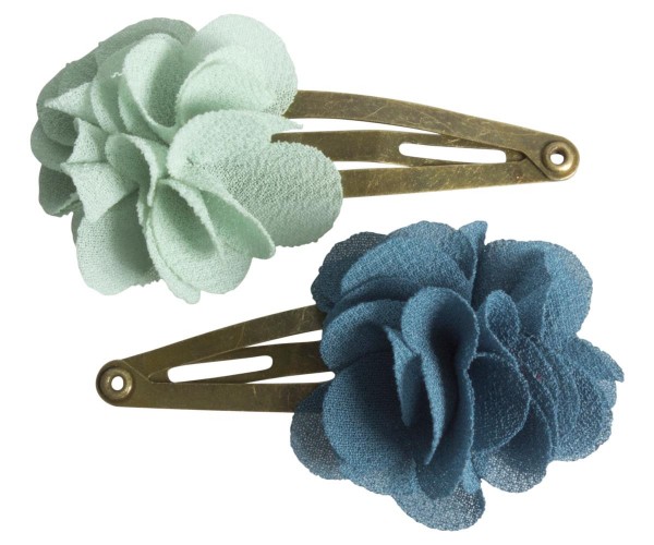 Maileg Haarspagen 2 Stck. mit fluffigen Blumen petrol light blue