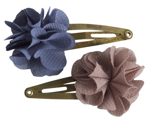 Maileg Haarspagen 2 Stck. mit fluffigen Blumen blue brown